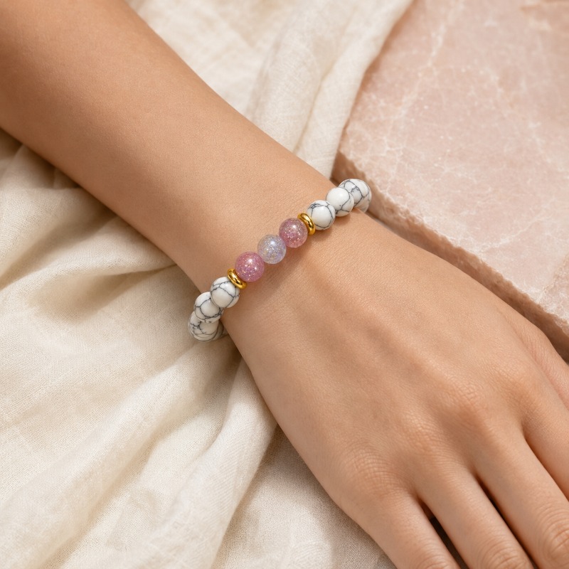 Pinkish-Purple Natural Stone Bead Bracelet, Light Luxury Design